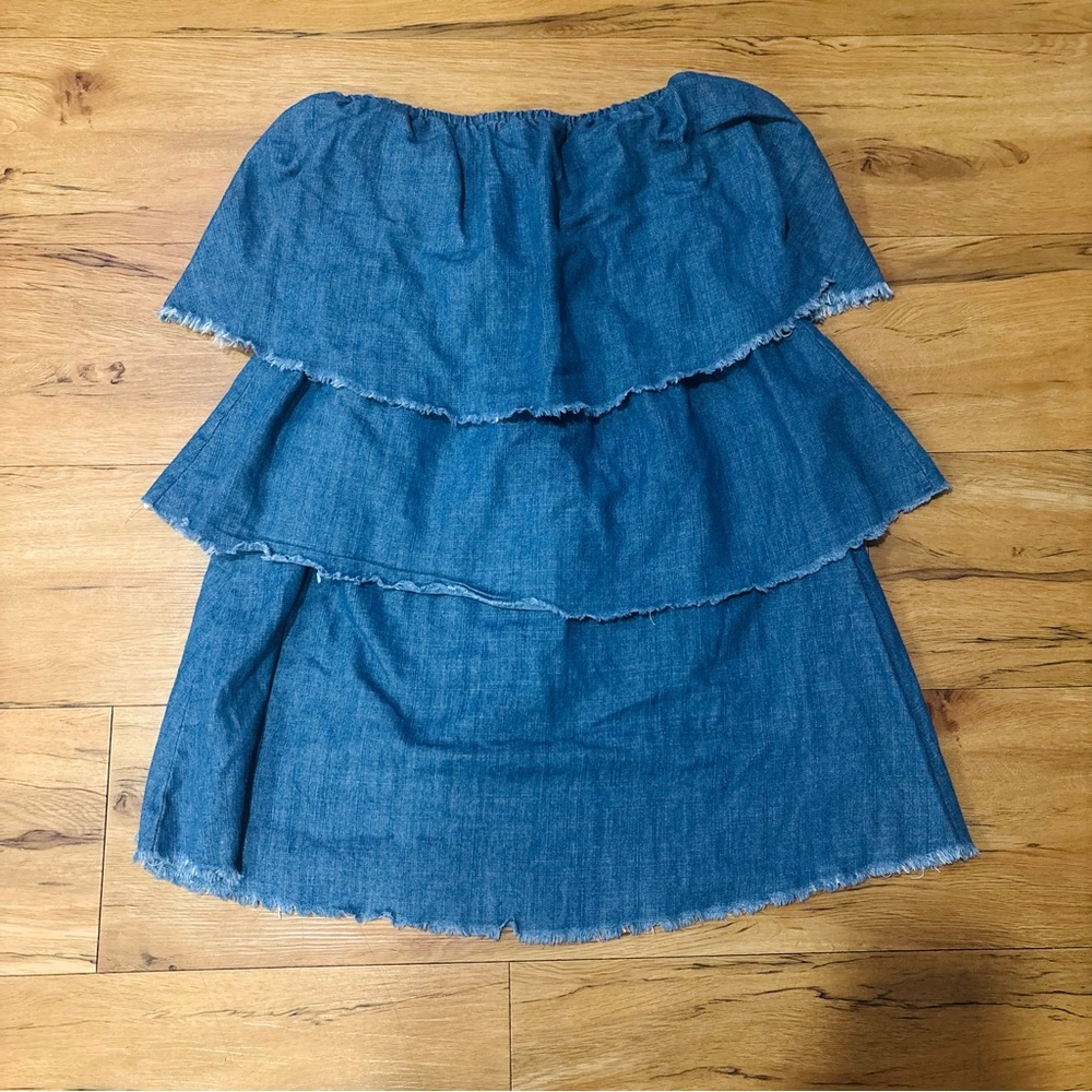 Layered Strapless Denim Ruffle Dress